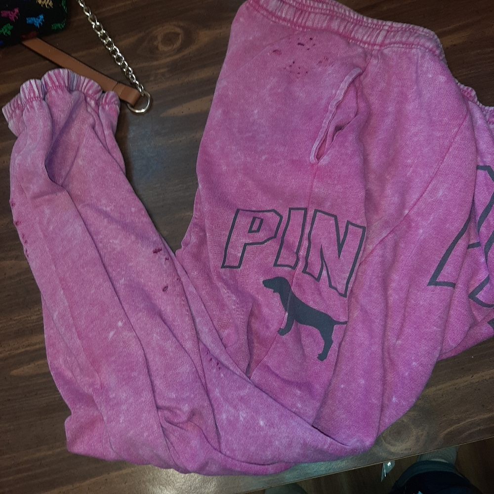 Vs pink distressed joggers